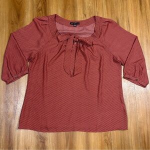 Sara Michelle Orange and White Cuffed 3/4 Sleeve Blouse with Tie Front